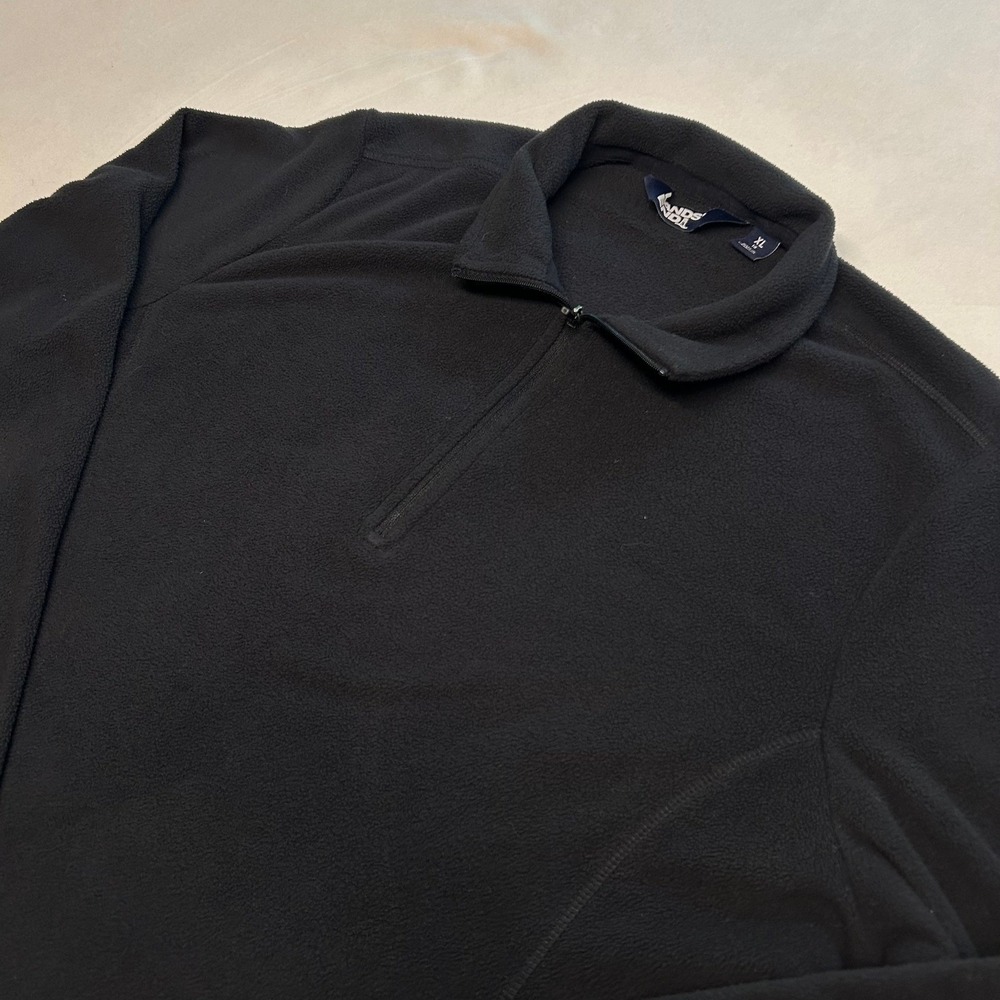 Lands End Women XL Black Fleece Quarter Zip Pullover Long Sleeve Sweater Jacket